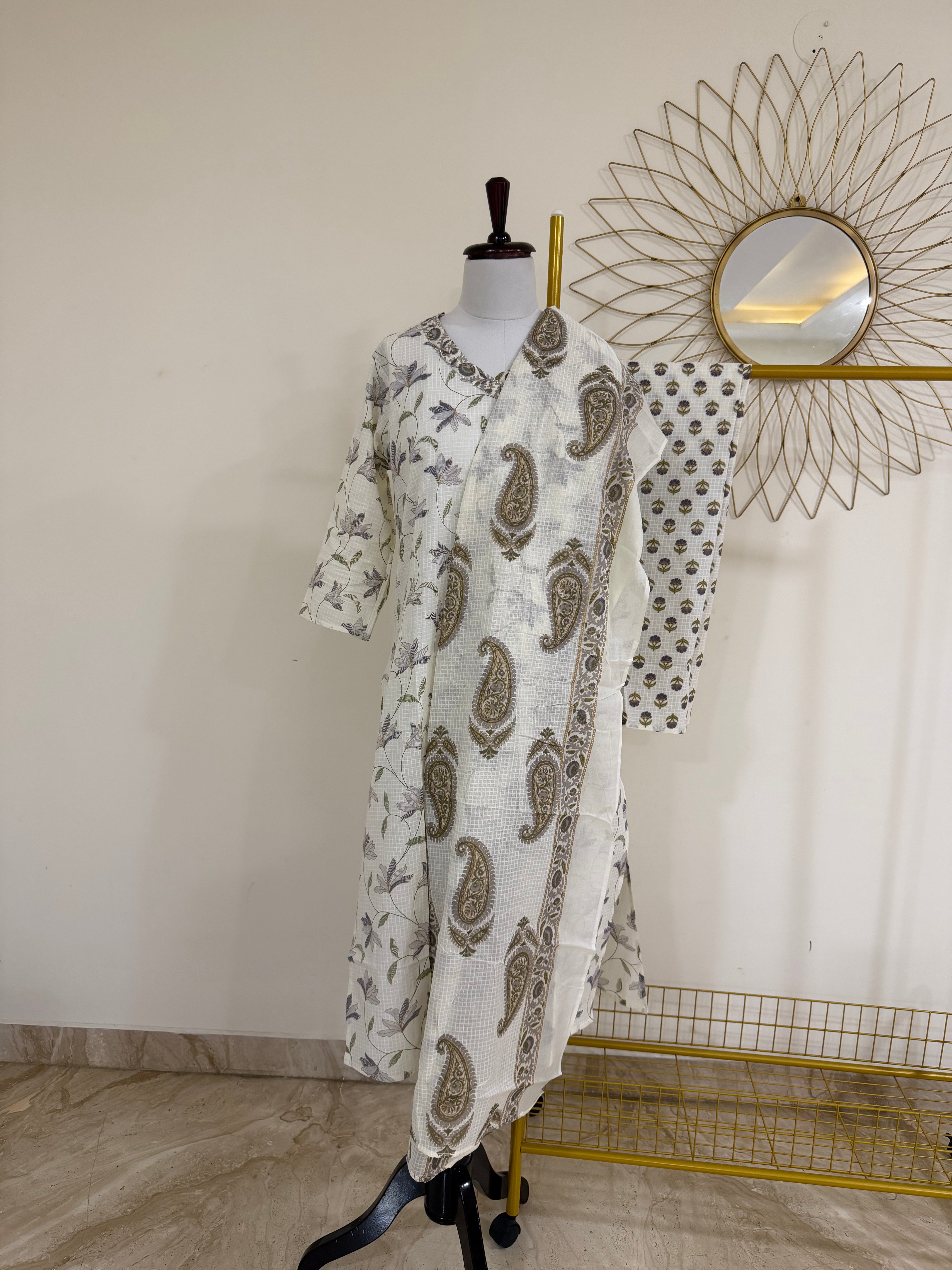 White & Purple Angrakha Cotton 3-Piece Suit Set