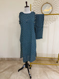 Blue Cotton Sleeveless Kurta Set with Shoulder Tie-Ups