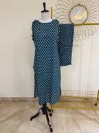 Blue Cotton Sleeveless Kurta Set with Shoulder Tie-Ups