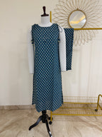 Blue Cotton Sleeveless Kurta Set with Shoulder Tie-Ups