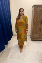 Mustard Cotton Co-ord Set with Designer Neckline