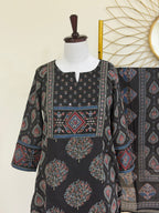 Black Cotton Block-Print 3-Piece Suit Set