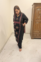 Black & Magenta Cotton 3-Piece Suit Set