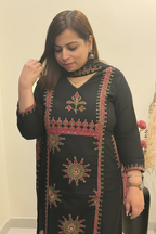 Black & Magenta Cotton 3-Piece Suit Set