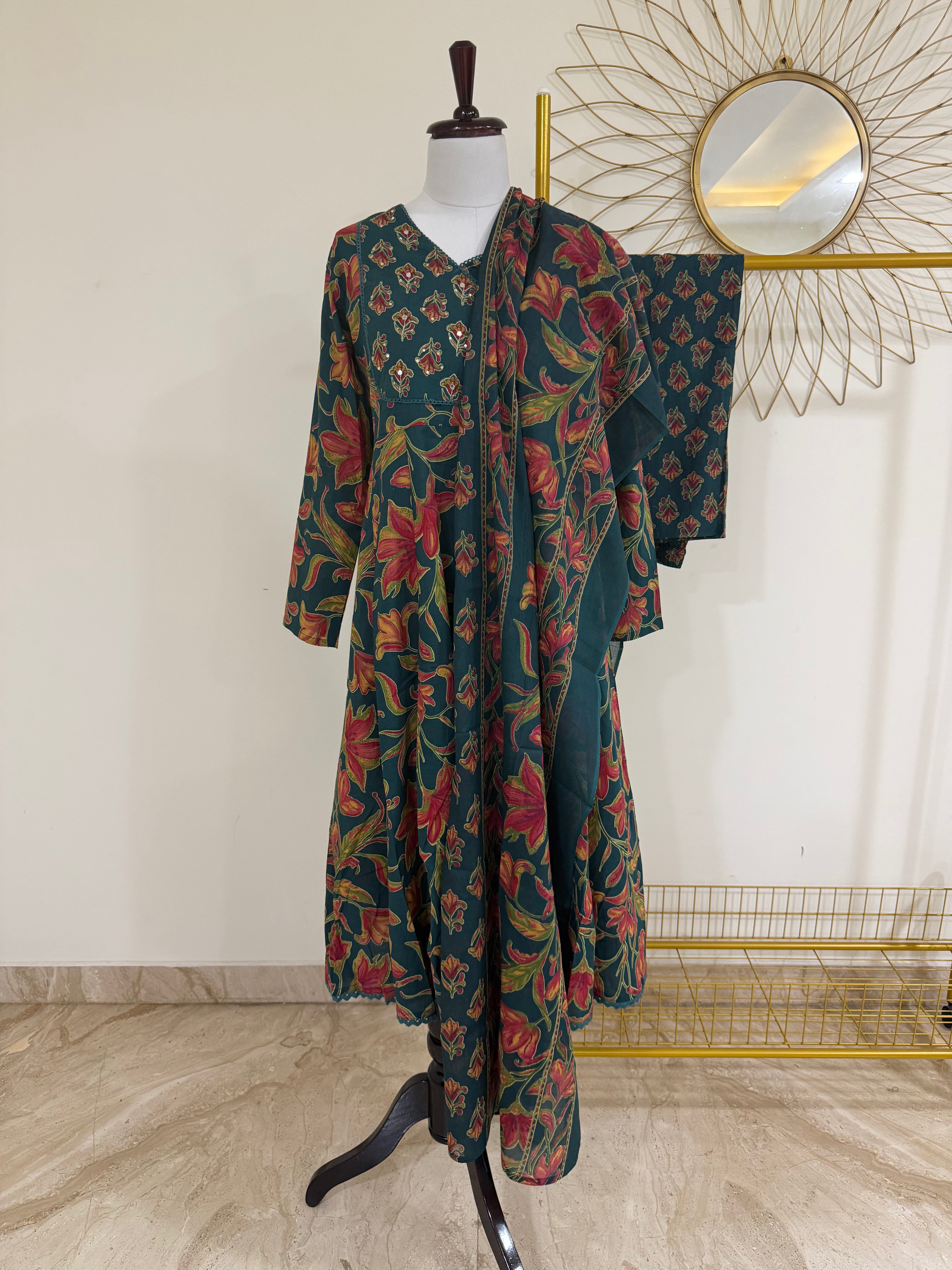 Rama Green Cotton 3-Piece Angrakha Neck Suit Set