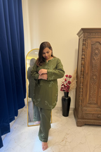 Olive Green Co-ord Set with Organic Thread Work