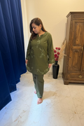 Olive Green Co-ord Set with Organic Thread Work