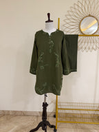 Olive Green Co-ord Set with Organic Thread Work