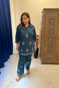 Teal Blue Co-ord Set with Delicate Thread Work