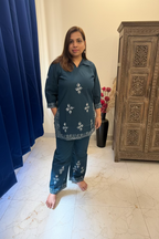 Teal Blue Co-ord Set with Delicate Thread Work