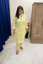 Lemon Yellow Chikankari Pure Cotton 3-Piece Suit Set