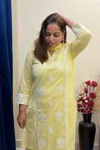 Lemon Yellow Chikankari Pure Cotton 3-Piece Suit Set