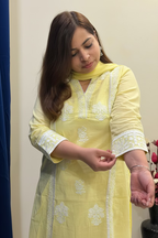 Lemon Yellow Chikankari Pure Cotton 3-Piece Suit Set
