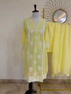 Lemon Yellow Chikankari Pure Cotton 3-Piece Suit Set