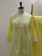 Lemon Yellow Chikankari Pure Cotton 3-Piece Suit Set