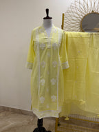 Lemon Yellow Chikankari Pure Cotton 3-Piece Suit Set