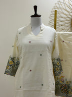 Off-White Cotton Co-ord Set with Multicolor Embroidery