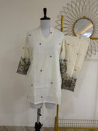 Off-White Cotton Co-ord Set with Multicolor Embroidery