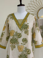 Beige & Olive Botanical Cotton 3-Piece Suit Set