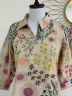 Ivory Floral Cotton Co-ord Set with Pearl Detailings