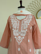 Nude Peach Chikankari Cotton 3-Piece Suit Set