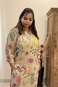 Ivory Floral Cotton Co-ord Set with Pearl Detailings