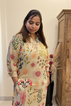 Ivory Floral Cotton Co-ord Set with Pearl Detailings