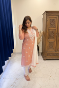 Nude Peach Chikankari Cotton 3-Piece Suit Set