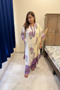 White & Purple Cotton 3-Piece Suit Set