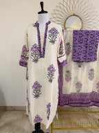 White & Purple Cotton 3-Piece Suit Set