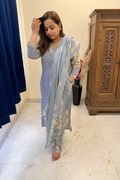 Powder Blue & Grey Cotton 3-Piece Everyday Suit Set