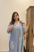 Powder Blue & Grey Cotton 3-Piece Everyday Suit Set