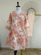 Peach Pastel Floral Cotton Co-ord Set with Lace Detailing