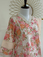 Peach Pastel Floral Cotton Co-ord Set with Lace Detailing