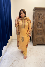 Mustard Yellow Kota Doria 3-Piece Block-Print Suit Set