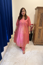 Dusty Rose Pink Kurta Set with Statement Fluffy Sleeves