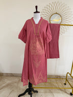 Dusty Rose Pink Kurta Set with Statement Fluffy Sleeves