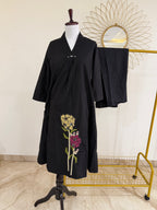Black Cotton Co-ord Set with Panel Thread Work