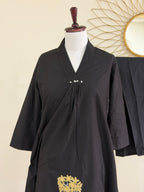 Black Cotton Co-ord Set with Panel Thread Work