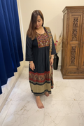 Navy Blue Chanderi 3-Piece Suit Set with Kantha Work