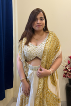 Ivory & Green 3-Piece Dhoti Skirt Set with Shrug