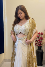 Ivory & Green 3-Piece Dhoti Skirt Set with Shrug