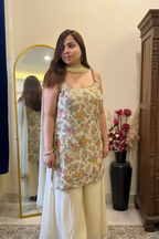 Ivory Embroidered Sleeveless 3-Piece Suit Set