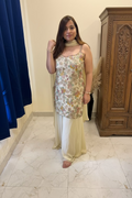 Ivory Embroidered Sleeveless 3-Piece Suit Set
