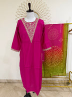 Rani Pink Chanderi Silk Festive Suit Set with Bandhani Dupatta