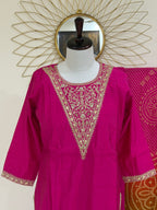Rani Pink Chanderi Silk Festive Suit Set with Bandhani Dupatta