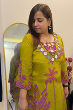 Vibrant Green & Purple Mirror Work Co-ord Set