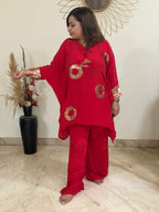 Red Masaba Kaftan Coord Set with Sequin Embellishment