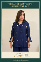 Navy Blue Cotton Silk Coord Set with Zardozi-Embroidered Shirt
