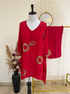 Red Masaba Kaftan Coord Set with Sequin Embellishment
